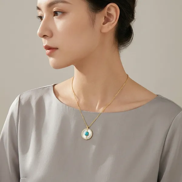 Yellow_Gold_Sterling_Silver_Turquoise_Stone_Pendant_Necklace_For_Women