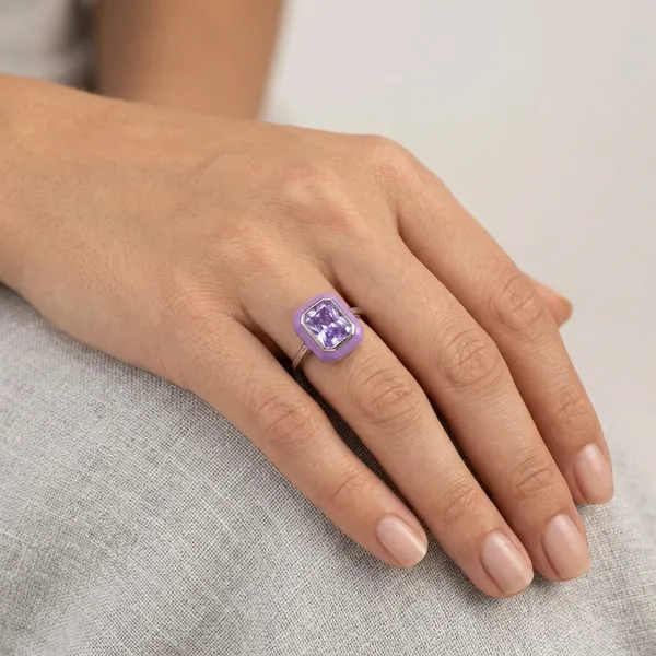 White_Sterling_Silver_Purple_Resin_Rectangular_Ring_For_Women
