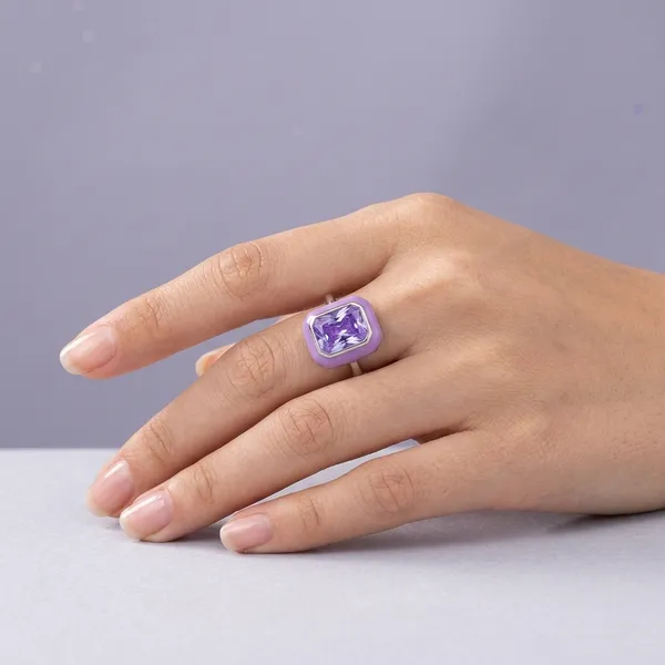 White_Sterling_Silver_Purple_Resin_Rectangular_Ring_For_Women