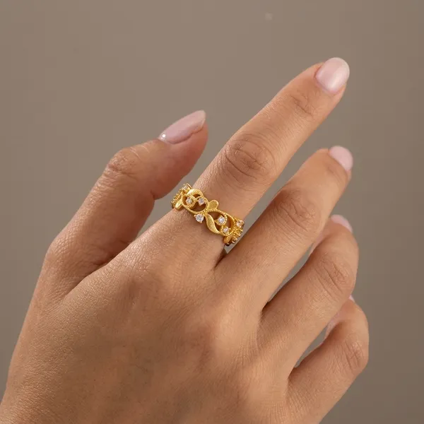 Yellow_Gold_Sterling_Silver_Cubic_Zirconia_Chain_Adjustable_Ring_For_Women