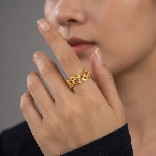 Yellow_Gold_Sterling_Silver_Cubic_Zirconia_Chain_Adjustable_Ring_For_Women