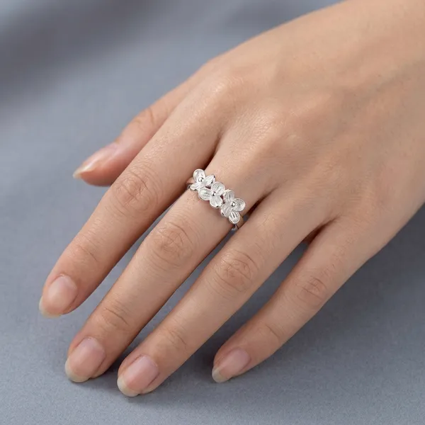 White_Rhodium_Sterling_Silver_Floral_Cluster_Ring_For_Women