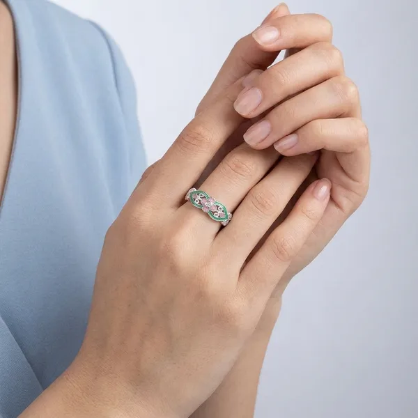 White_Sterling_Silver_Enamel_Floral_Adjustable_Ring_For_Women