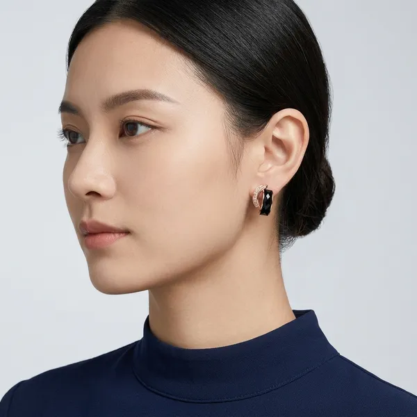 Rose_Gold_Sterling_Silver_Black_Geometric_Stud_Earrings_For_Women