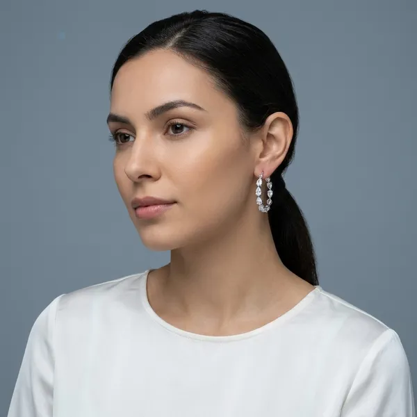 White_Rhodium_Sterling_Silver_Marquise_Cut_Hoop_Earrings_For_Women