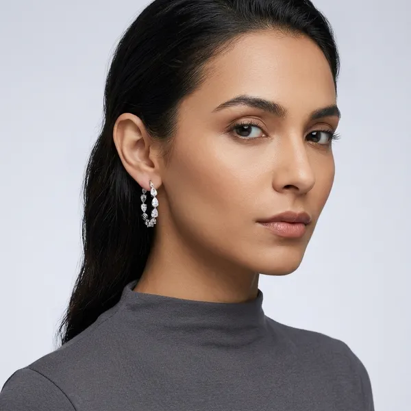 White_Rhodium_Sterling_Silver_Marquise_Cut_Hoop_Earrings_For_Women