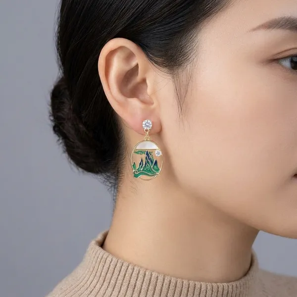 Yellow_Gold_Sterling_Silver_Enamel_Mountain_Landscape_Dangle_Earrings_For_Women