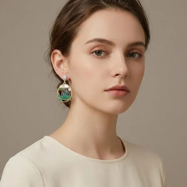 Yellow_Gold_Sterling_Silver_Enamel_Mountain_Landscape_Dangle_Earrings_For_Women