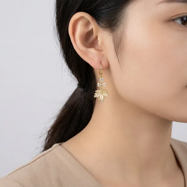 Yellow_Gold_Sterling_Silver_Floral_Drop_Earrings_For_Women