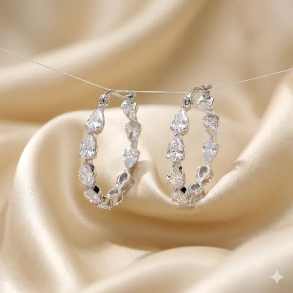 White_Rhodium_Sterling_Silver_Marquise_Cut_Hoop_Earrings_For_Women