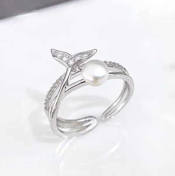 White_Rhodium_Sterling_Silver_Mermaid_Tail_Pearl_Adjustable_Ring_For_Women