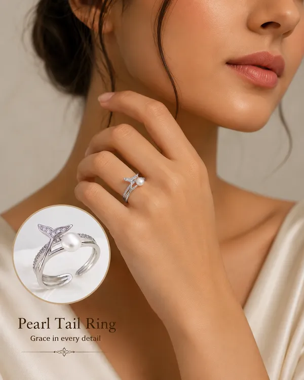 White_Rhodium_Sterling_Silver_Mermaid_Tail_Pearl_Adjustable_Ring_For_Women