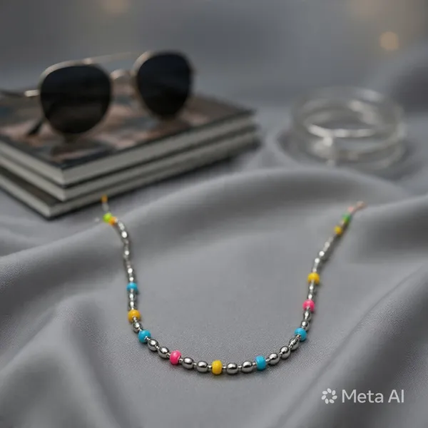 White_Rhodium_Sterling_Silver_Multicolor_Beaded_Chain_Necklace_For_Women