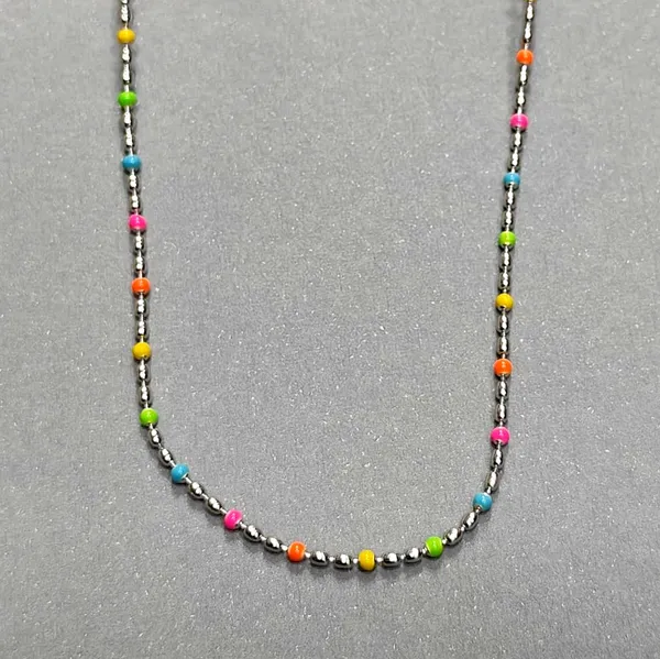 White_Rhodium_Sterling_Silver_Multicolor_Beaded_Chain_Necklace_For_Women