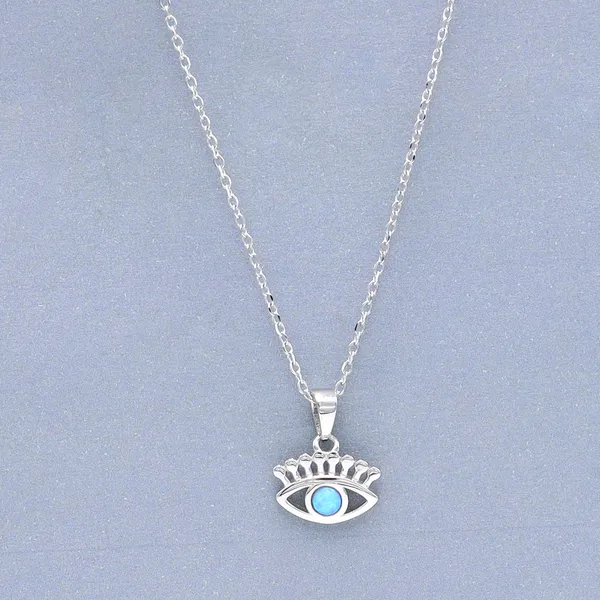 White_Sterling_Silver_Evil_Eye_Turquoise_Stone_Pendant_Necklace_For_Women