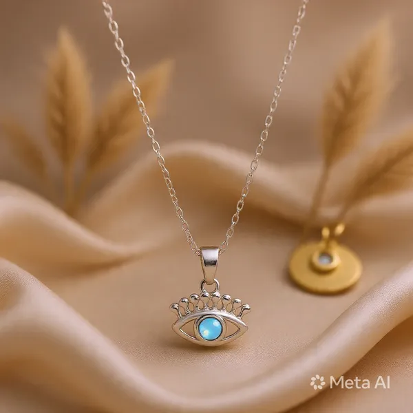 White_Sterling_Silver_Evil_Eye_Turquoise_Stone_Pendant_Necklace_For_Women