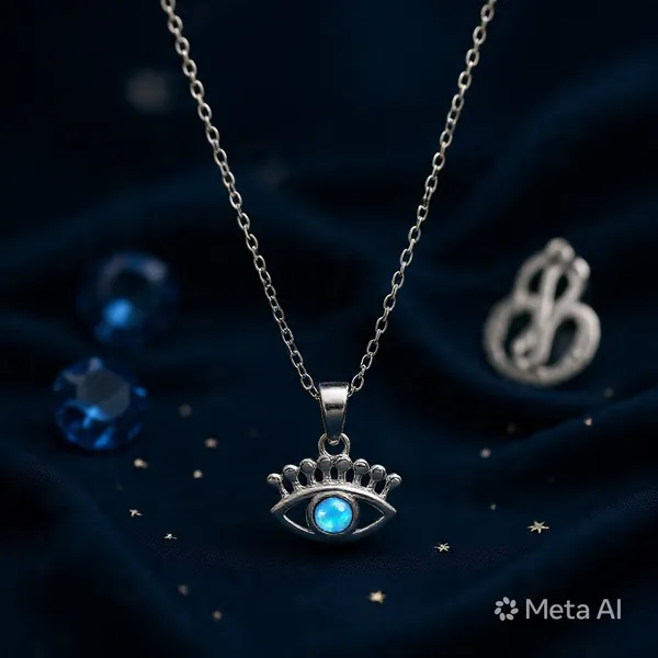 White_Sterling_Silver_Evil_Eye_Turquoise_Stone_Pendant_Necklace_For_Women