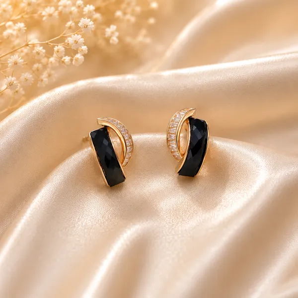 Rose_Gold_Sterling_Silver_Black_Geometric_Stud_Earrings_For_Women