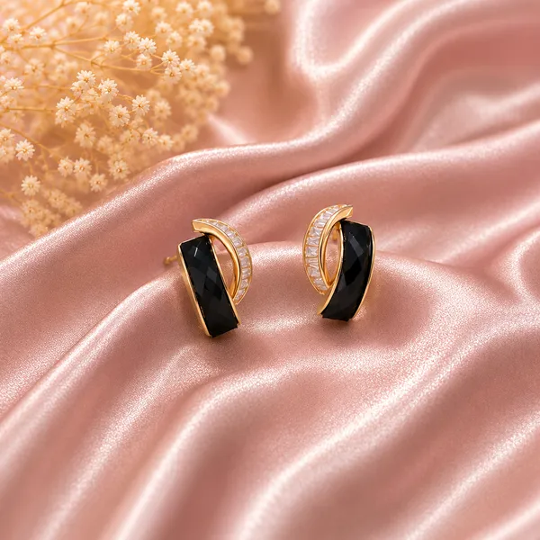 Rose_Gold_Sterling_Silver_Black_Geometric_Stud_Earrings_For_Women