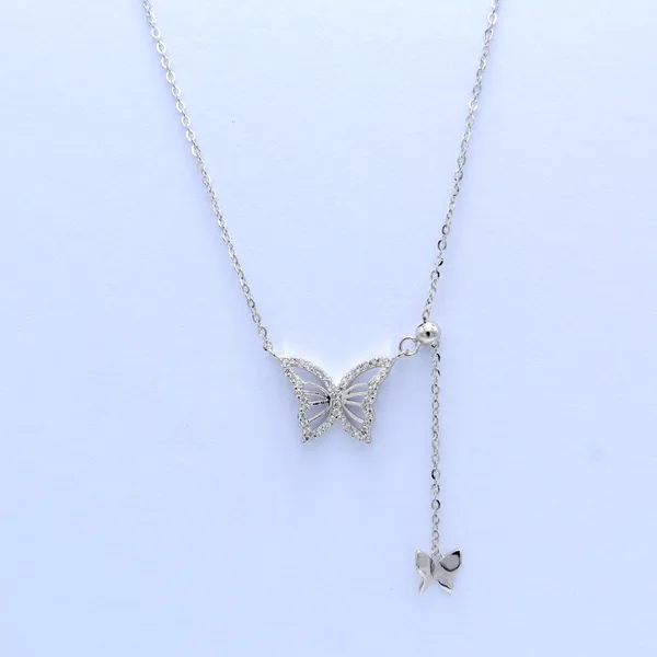 White_Rhodium_Sterling_Silver_Butterfly_Pendant_Necklace_For_Women