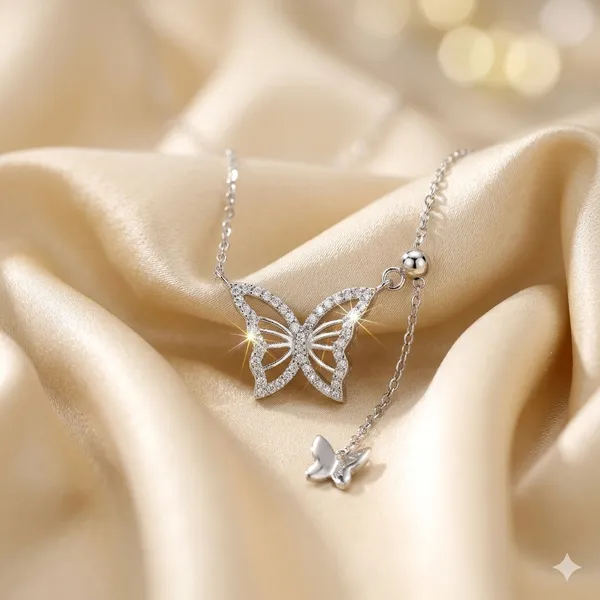 White_Rhodium_Sterling_Silver_Butterfly_Pendant_Necklace_For_Women