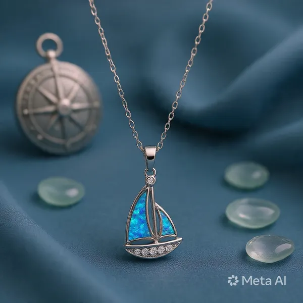 White_Sterling_Silver_Blue_Opal_Sailboat_Charm_Necklace_For_Women