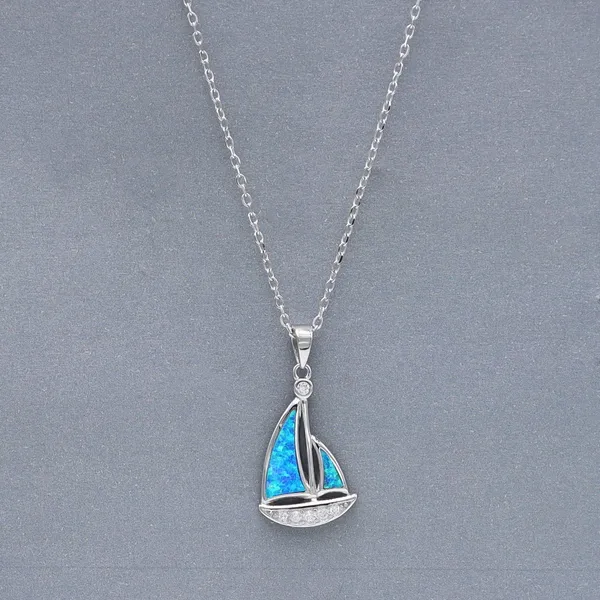 White_Sterling_Silver_Blue_Opal_Sailboat_Charm_Necklace_For_Women