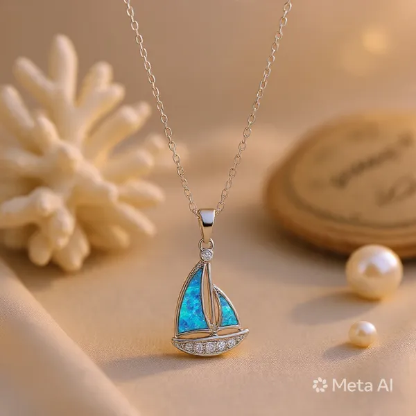 White_Sterling_Silver_Blue_Opal_Sailboat_Charm_Necklace_For_Women