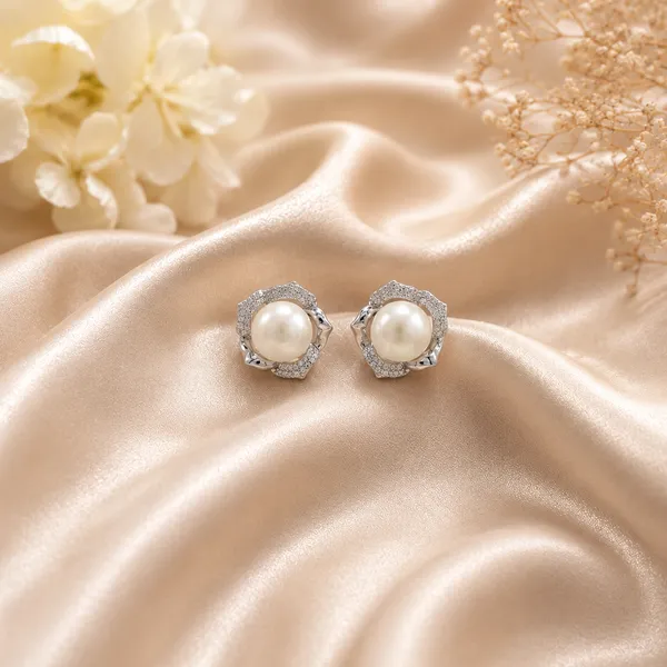 White_Rhodium_Sterling_Silver_Pearl_Floral_Stud_Earrings_For_Women