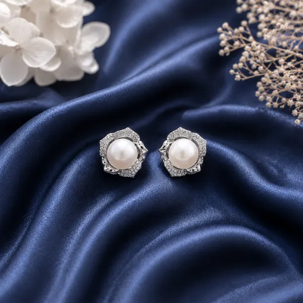 White_Rhodium_Sterling_Silver_Pearl_Floral_Stud_Earrings_For_Women