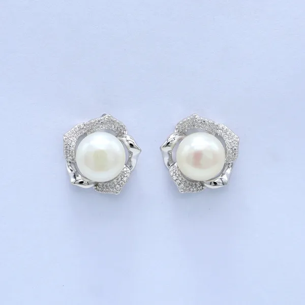 White_Rhodium_Sterling_Silver_Pearl_Floral_Stud_Earrings_For_Women