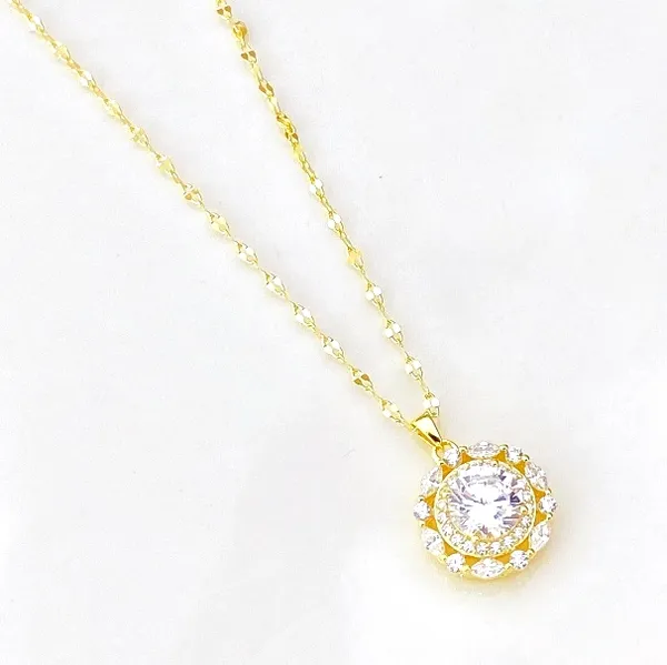 Yellow_Gold_Sterling_Silver_Cubic_Zirconia_Halo_Pendant_Necklace_For_Women