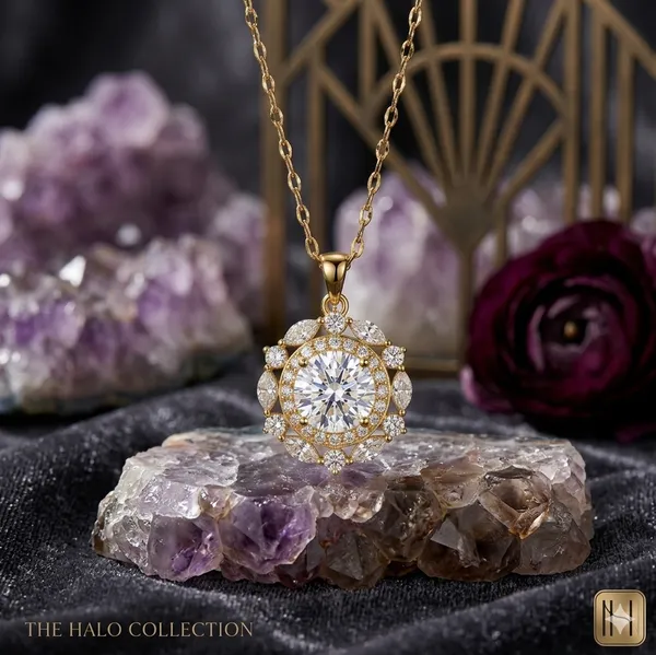 Yellow_Gold_Sterling_Silver_Cubic_Zirconia_Halo_Pendant_Necklace_For_Women