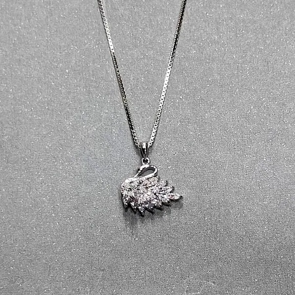 White_Rhodium_Sterling_Silver_Swan_Pendant_Necklace_For_Women