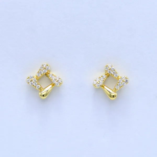 Yellow_Gold_Sterling_Silver_Diamond_Shape_Stud_Earrings_For_Women
