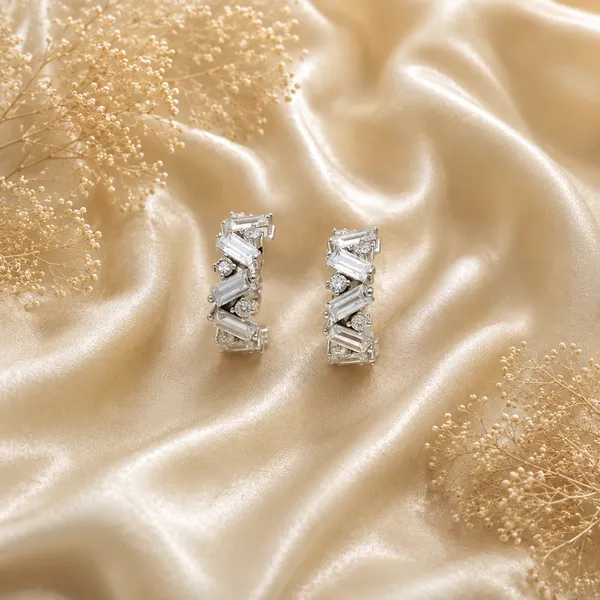 White_Rhodium_Sterling_Silver_Baguette_Zigzag_Hoop_Earrings_For_Women