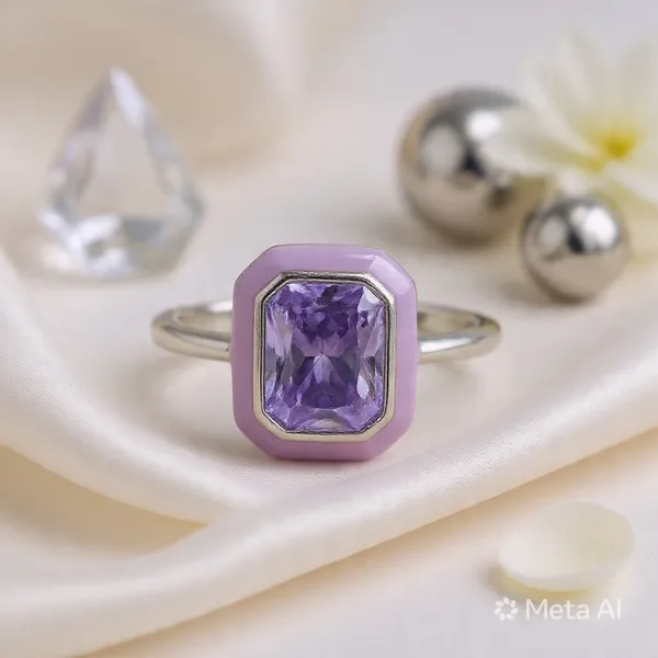 White_Sterling_Silver_Purple_Resin_Rectangular_Ring_For_Women