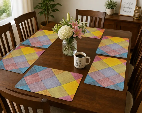 Plastic_Modern_Multicolor_Checkered_Print_Table_Mat_Set_Of_6
