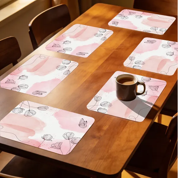 Plastic_Dining_Pink_And_White_Watercolor_Floral_Print_Table_Mat_Set_Of_6