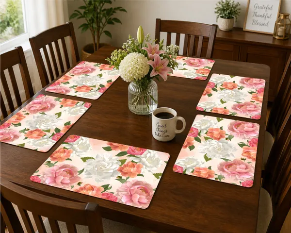 Plastic_Dining_Peony_Floral_Print_Table_Mat_Set_Of_6