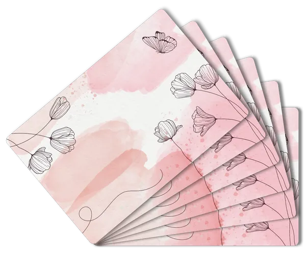 Plastic_Dining_Pink_And_White_Watercolor_Floral_Print_Table_Mat_Set_Of_6