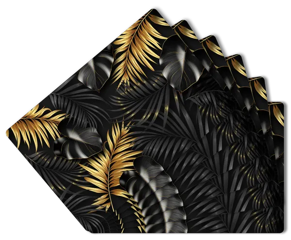 Plastic_Tropical_Black_And_Gold_Palm_Leaf_Print_Table_Mat_Set_Of_6