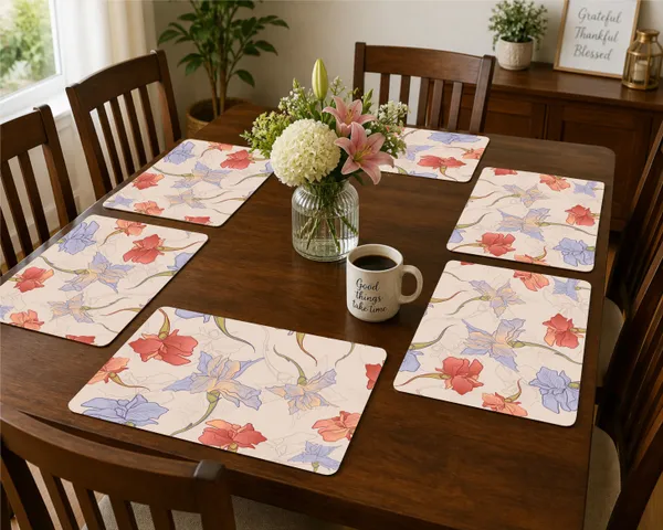 Plastic_Dining_Floral_Print_Table_Mat_Set_Of_6