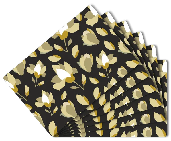 Plastic_Festive_Black_And_Gold_Magnolia_Floral_Print_Table_Mat_Set_Of_6