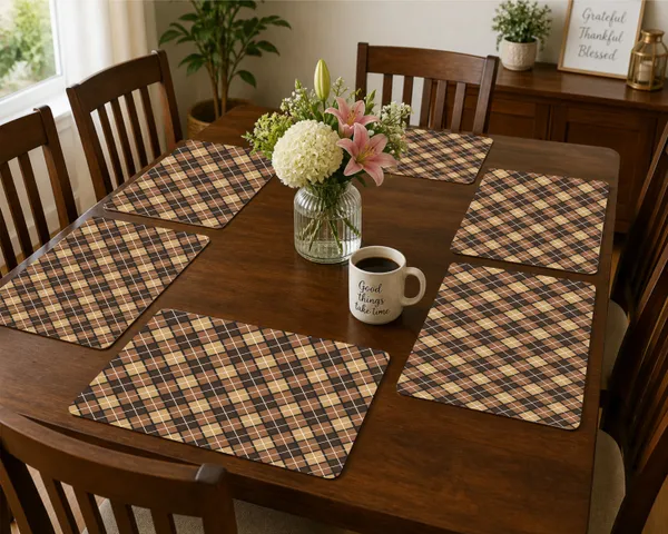 Plastic_Rustic_Brown_Plaid_Print_Reversible_Table_Mat_Set_Of_6