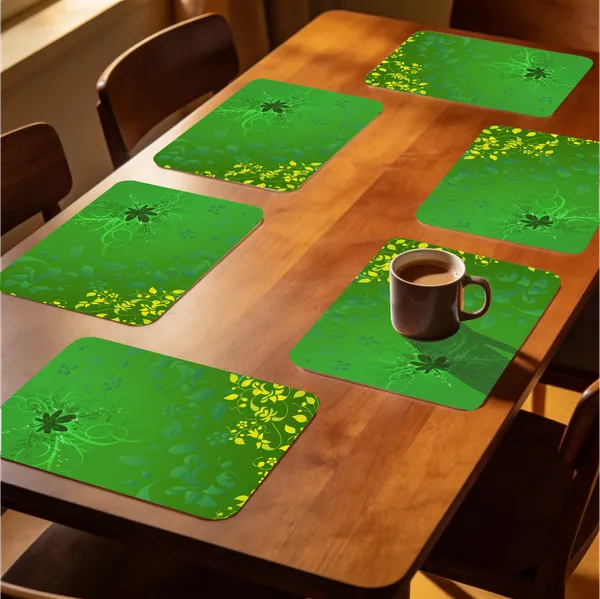 Plastic_Dining_Green_Floral_Gradient_Print_Table_Mat_Set_Of_6