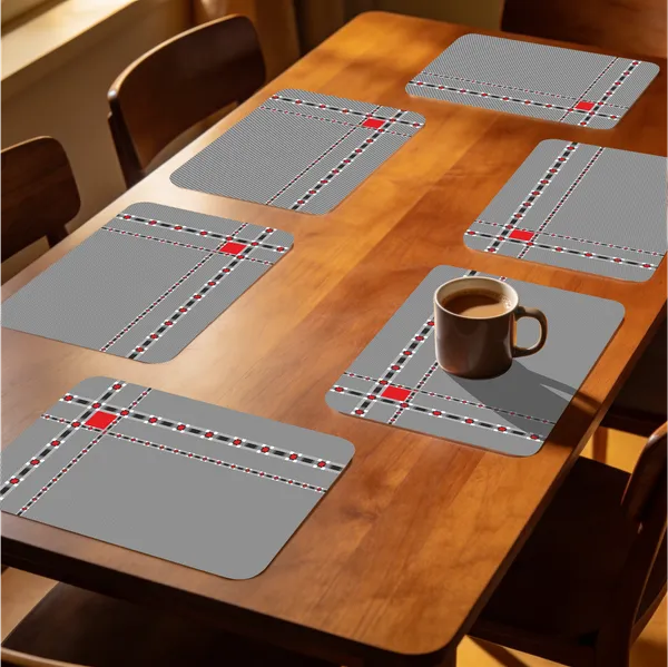 Plastic_Modern_Grey_And_Red_Geometric_Print_Table_Mat_Set_Of_6