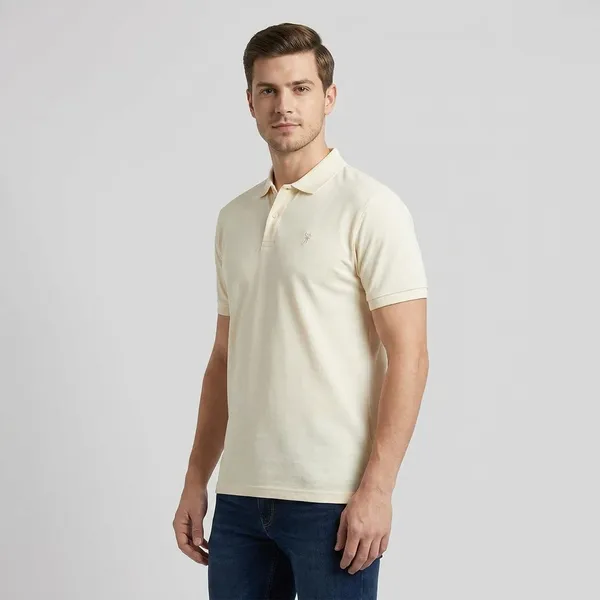 Cream_Cotton_Long_Sleeve_Polo_Collar_T-_Shirt_For_Men