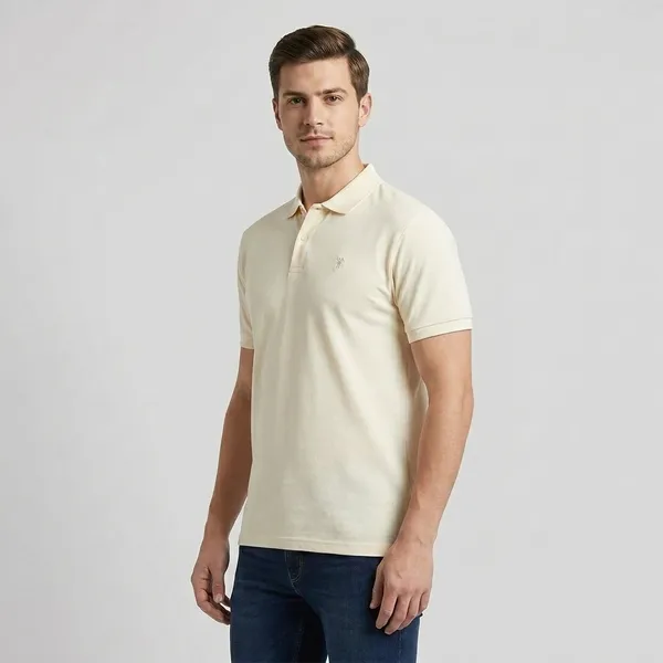 Cream_Cotton_Long_Sleeve_Polo_Collar_T-_Shirt_For_Men
