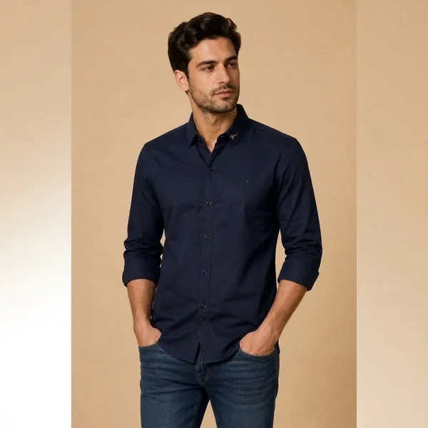Navy_Blue_Cotton_Short_Sleeve_Shirt_For_Men